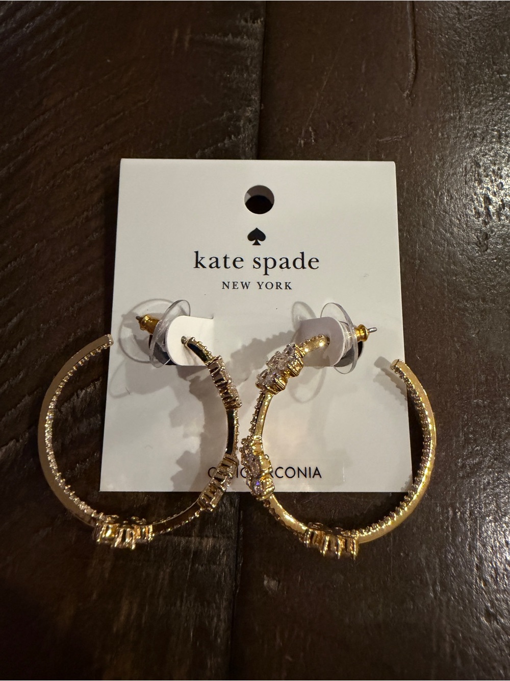 kate spade Gold Textured gleaming garden Hoop Earrings with Crystal Accents